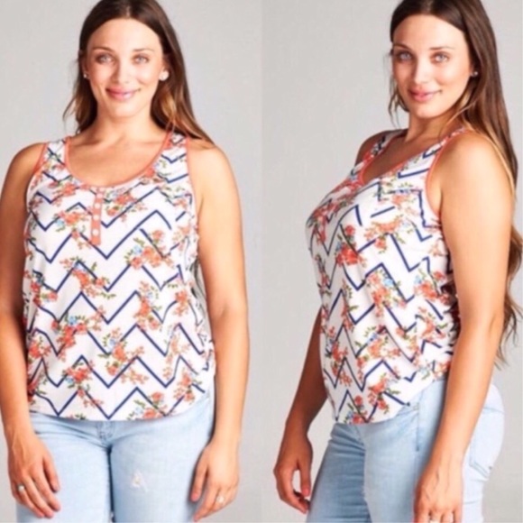 Plus Size Chevron Floral Print Racerback Tank - Picture 2 of 10